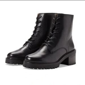 Madewell NH230 BRADLEY Lace-Up Zip Heeled Boots Leather Lugsole Size 8.5 Black